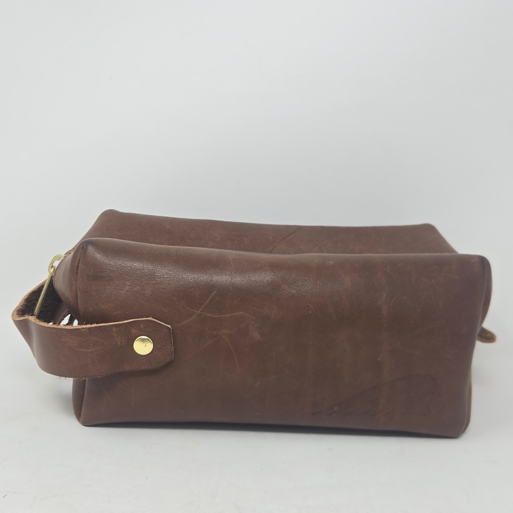 Indian Motorcycle Brown Leather Dopp Kit Travel Toiletry Bag Brass YKK Zipper